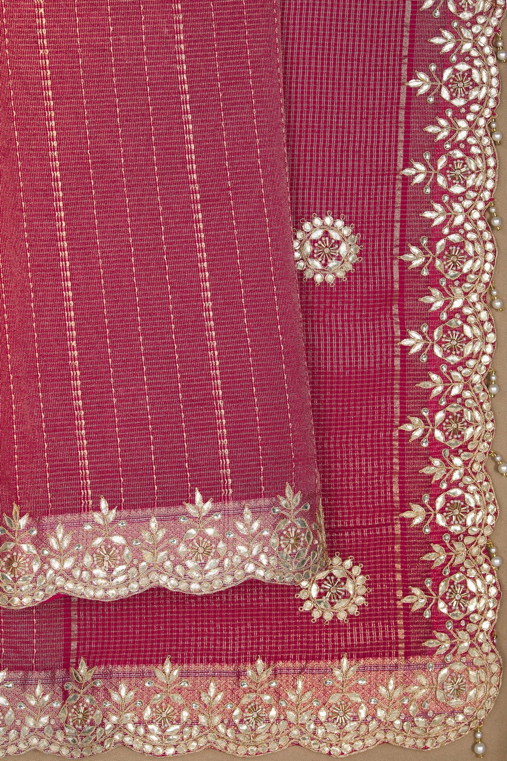 Image of Pink Tissue Gota Patti Embroidery Saree